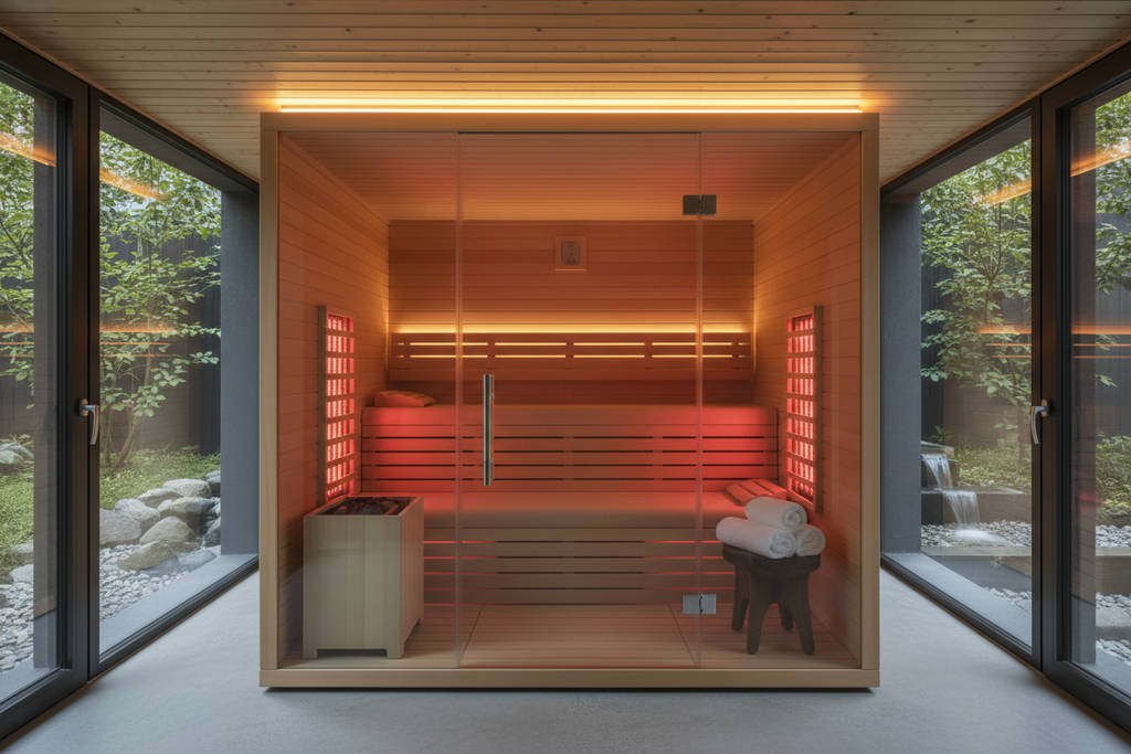 Premium medical-grade infrared sauna in serene spa setting