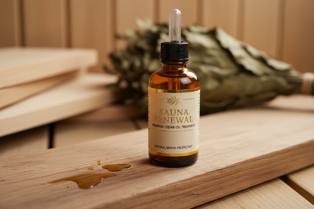 Natural wood treatment oil for sauna maintenance