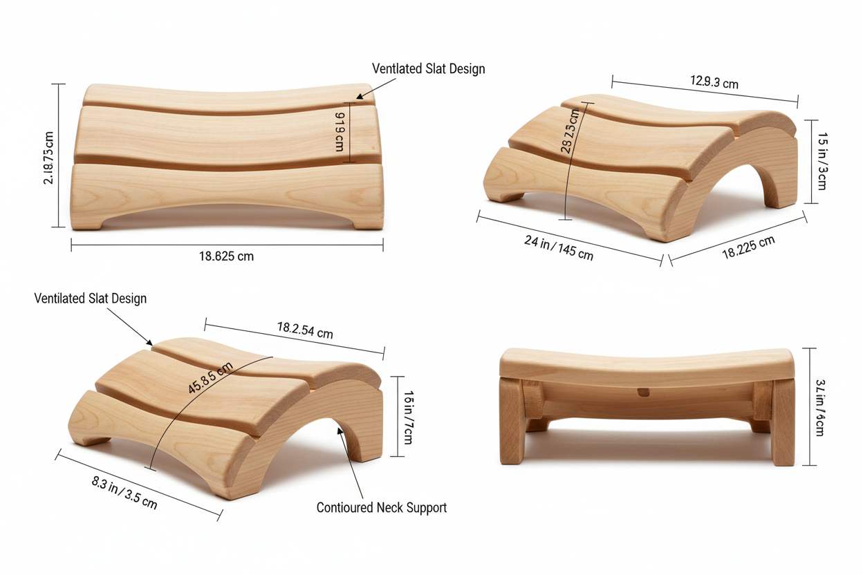 Multiple angle views showing dimensions and design