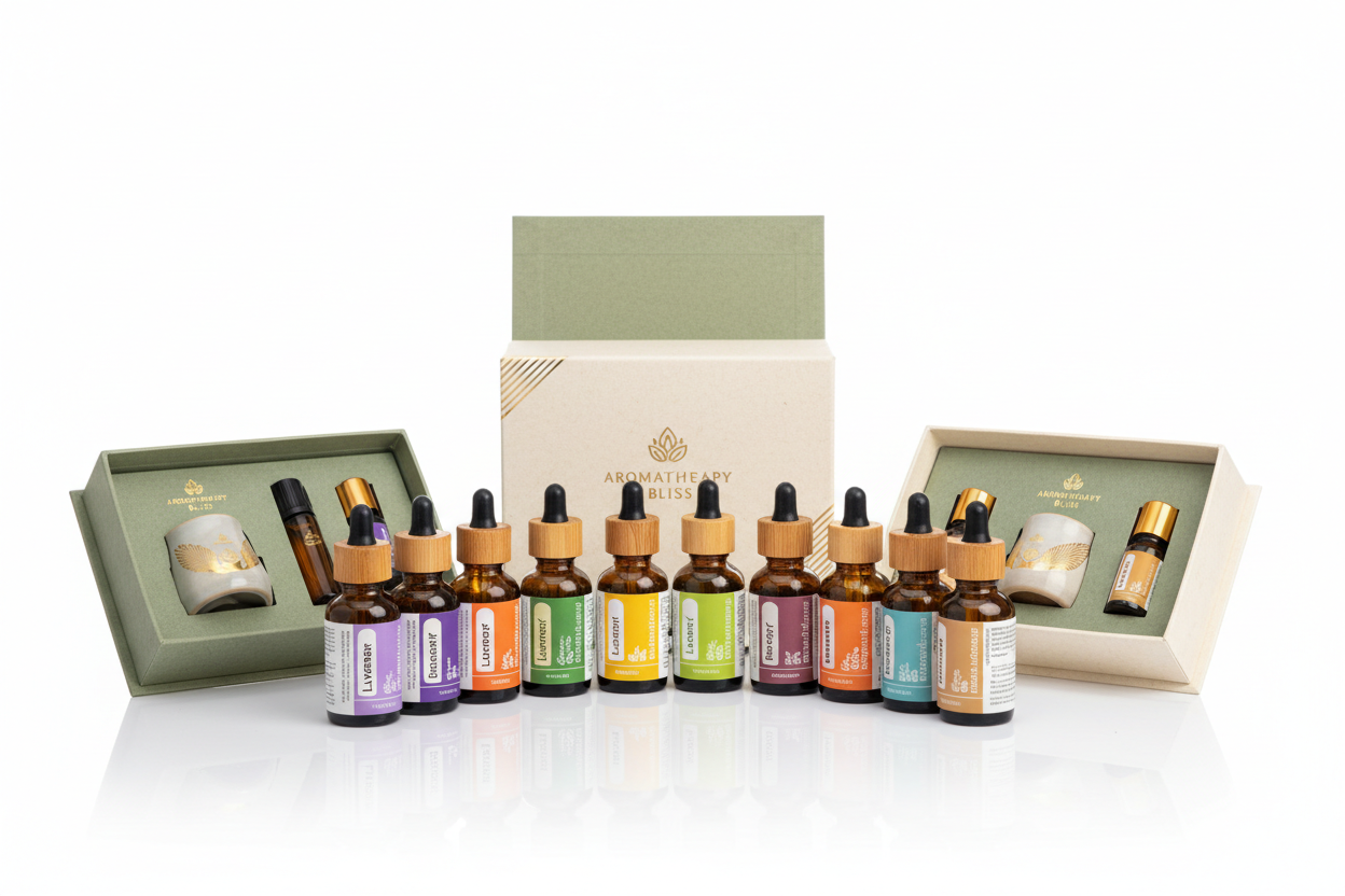 Complete essential oil set with premium packaging