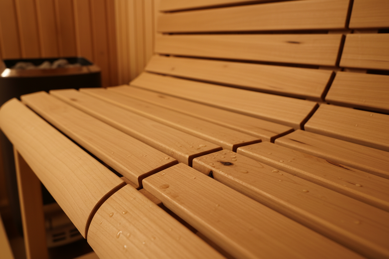 Close-up of curved wooden slats and premium construction